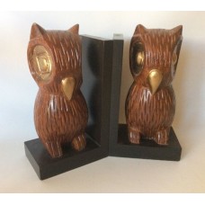Wise Owl Solid Walnut Bookends Pair Carved Wood Pier 1   173435968975